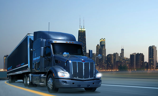 Freight transport truck in Chicago, Illinois